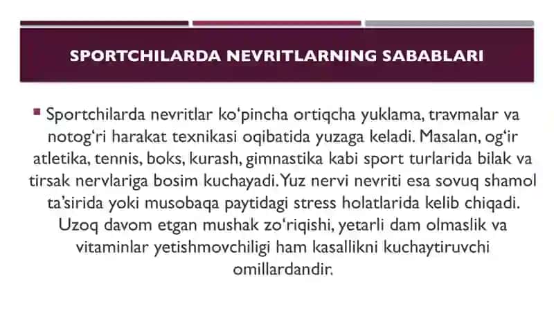 Sportchilarda yuz, tirsak va bilak nevritlarining klinik belgilari diagnostikasi 4