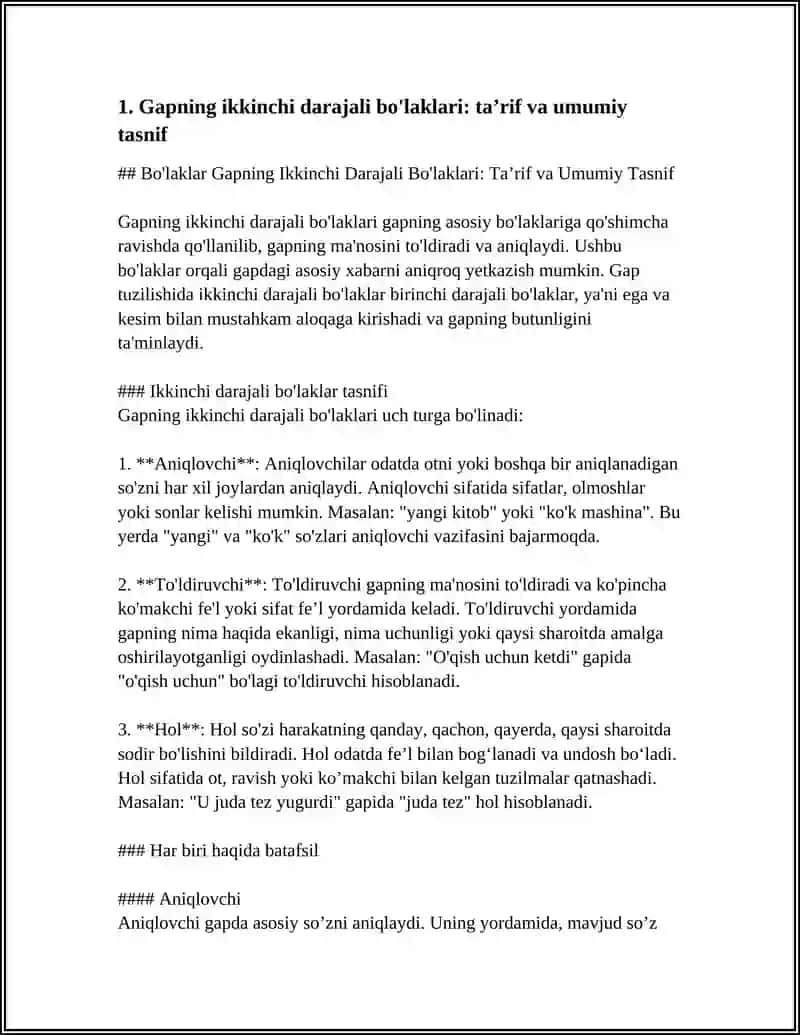 O'ZBEK TILIDA GAPNING IKKINCHI DARAJALI BO'LAKLARI 4