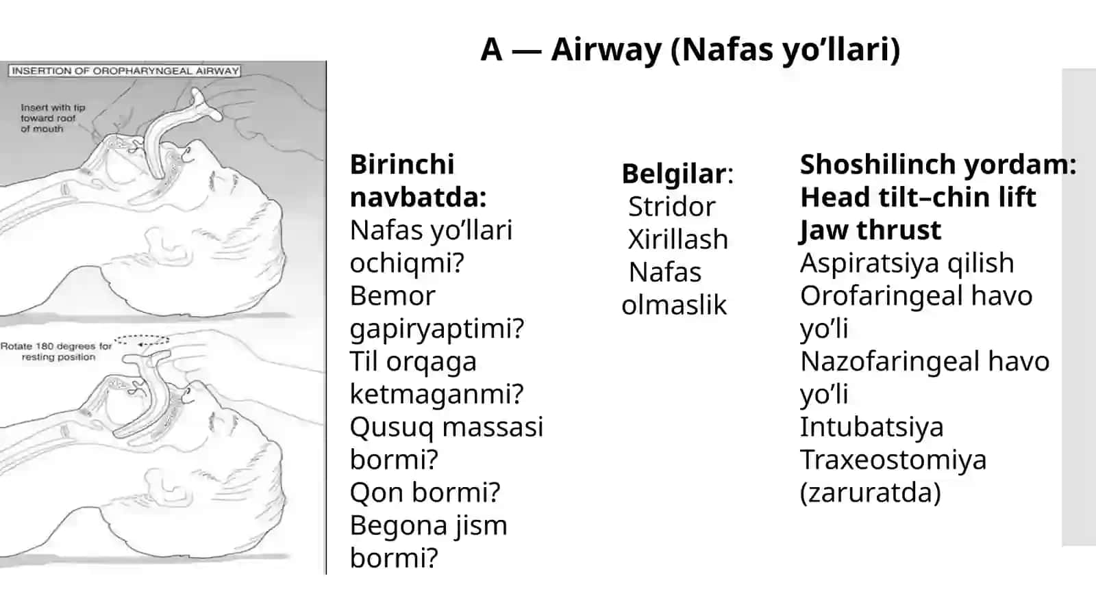 Shoshilinch Jarrohlikda Bemorni Dastlabki Baholash (ABCDE Algoritmi) | PPT Taqdimot | Tibbiyot Slayd 4