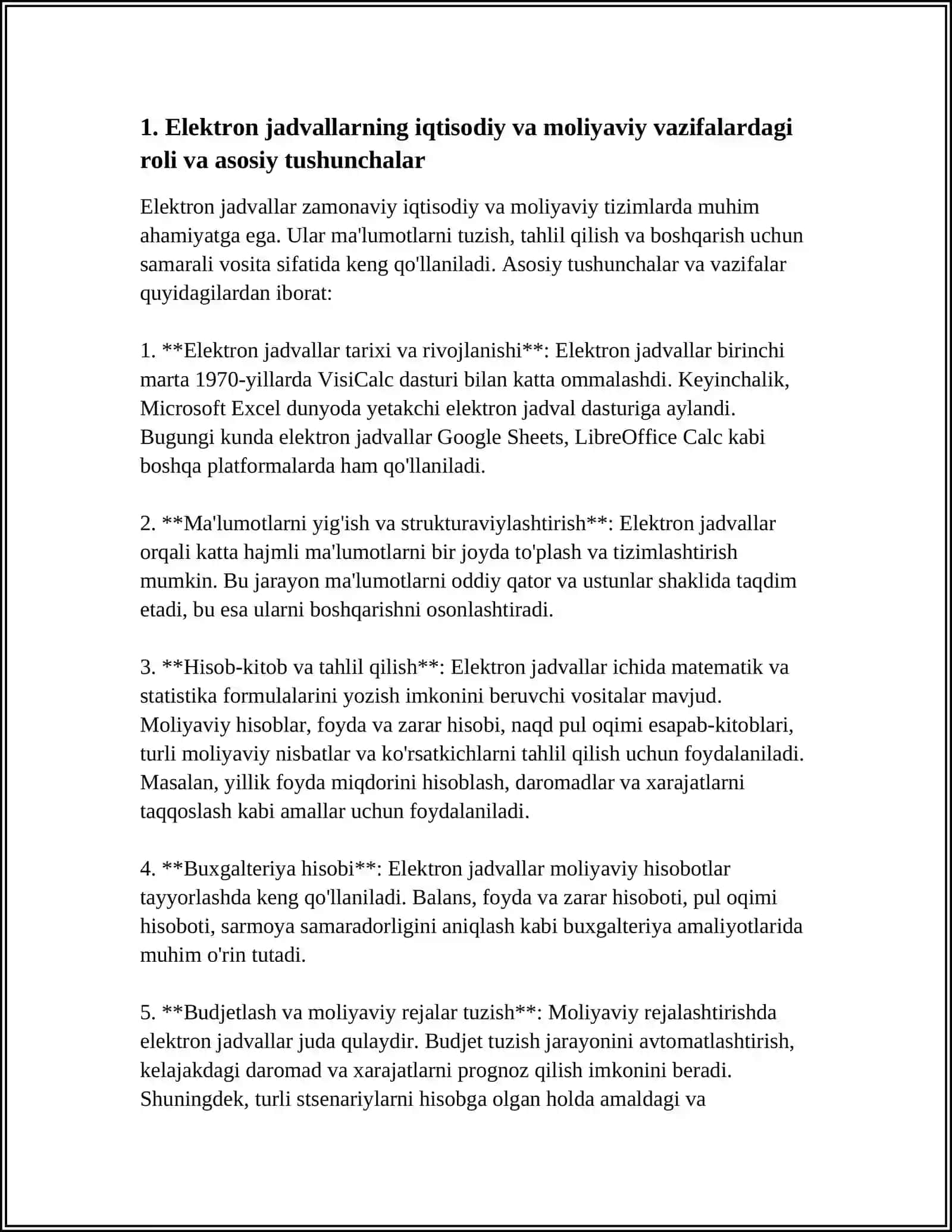 IQTISODIYOT VA MOLIYA SOHASIDAGI AMALIY VAZIFALARNI YECHISH UCHUN ELEKTRON JADVALLARDAN FOYDALANISH 4