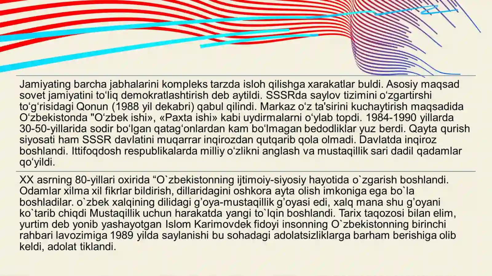MUSTAQIL O'ZBEKISTON DAVLATINING BUNYODGA KELISH JARAYONI 4