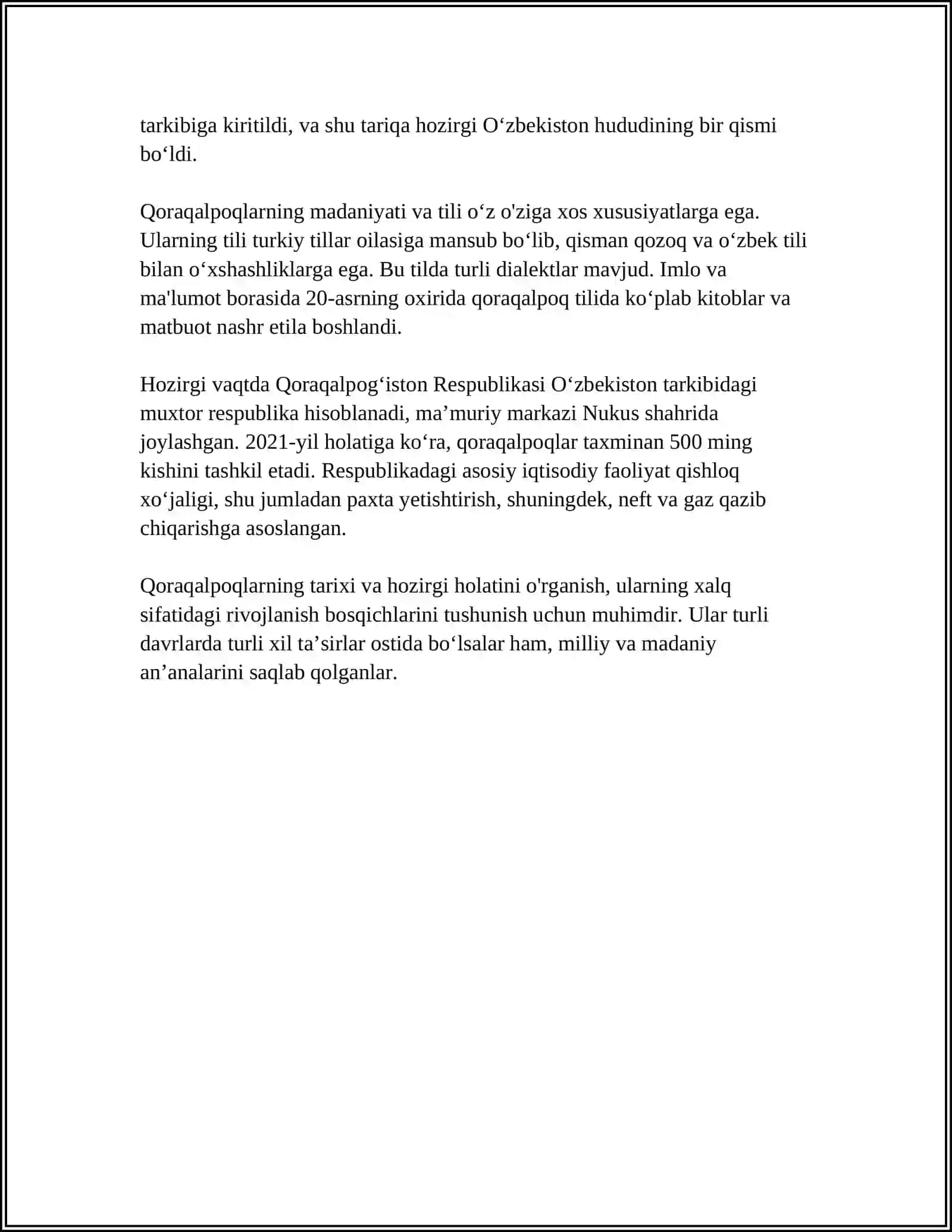 QORAQALPOGʻISTON TASHQARISIDAGI QORAQALPOQLAR TOʻGʻRISIDA MAʼLUMOTLAR 4