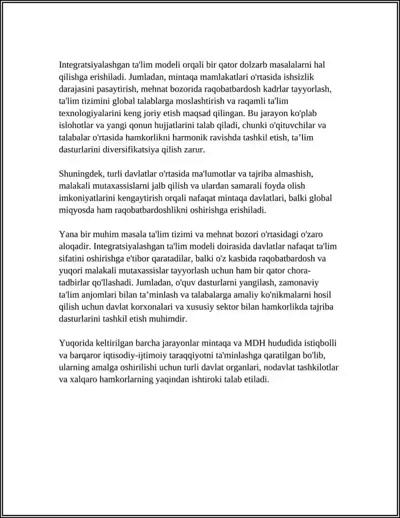 MARKAZIY OSIYO VA MDH DAVLATLARIDA INTEGRATSIYALASHGAN TAʼLIM 4