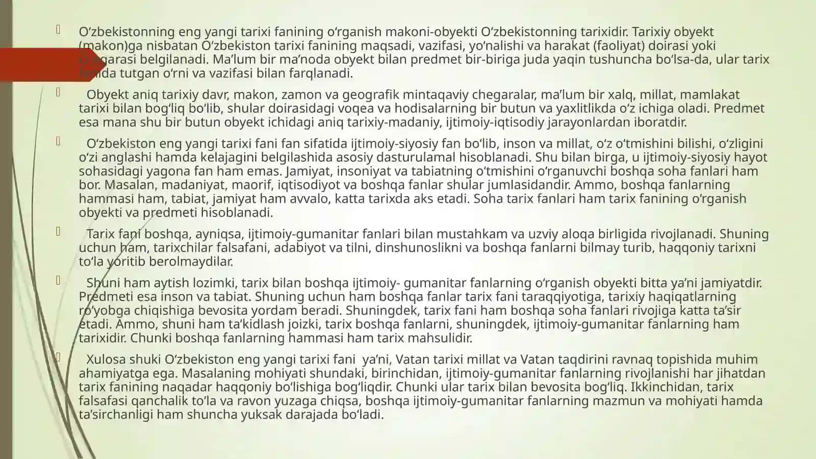 O‘zbekistonning eng yangi tarixi o`quv fanining predmeti maqsadi vazifalari, nazariy metodologik tamoqillari 4