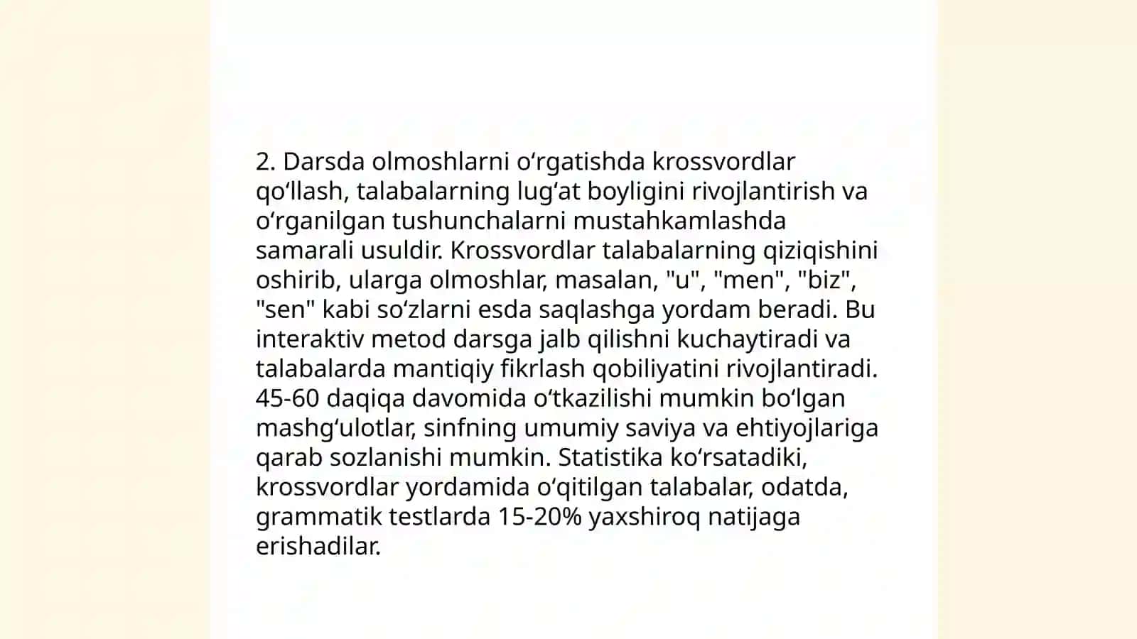 Olmosh soʻz turkumini oʻrganishda talmiy oʻyinlardan foydalanish va yangi talmiy oʻyinlar ustida ishlash 4