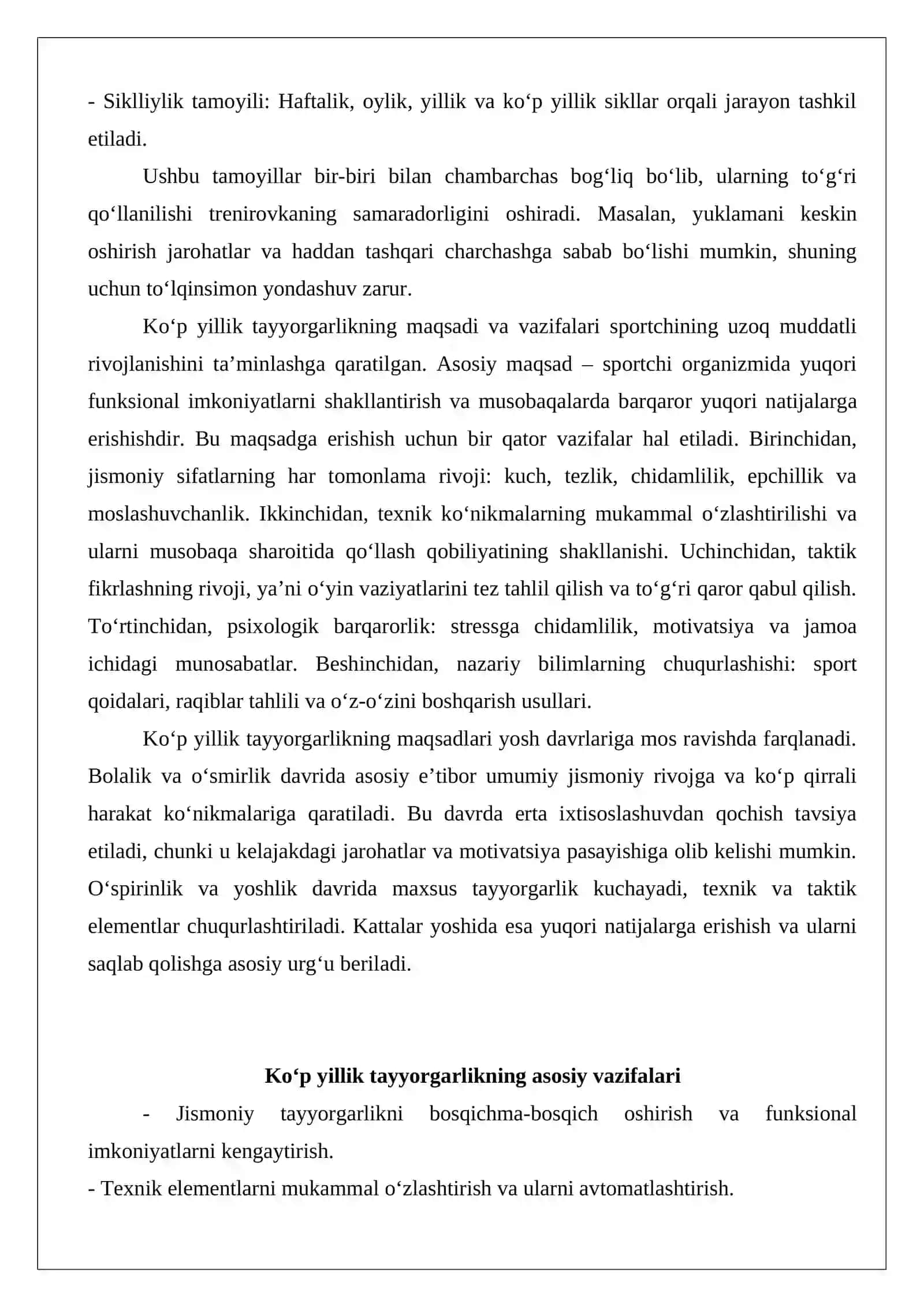 Ko‘p yillik sport trenirovkasi jarayonining siklliligi va davriyligi 4