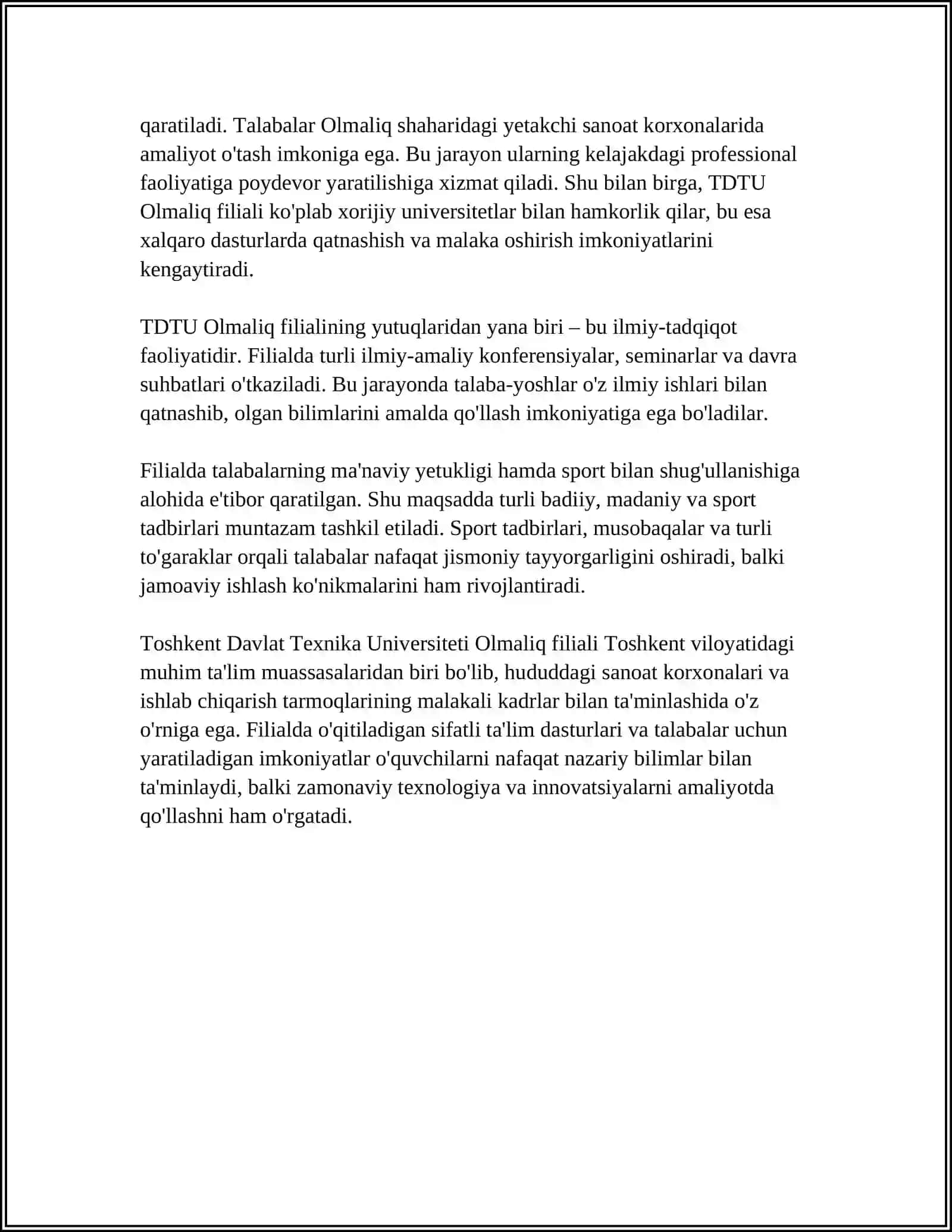 Toshkent Davlat Texnika Universiteti Olmaliq Filiali Tarixi 4