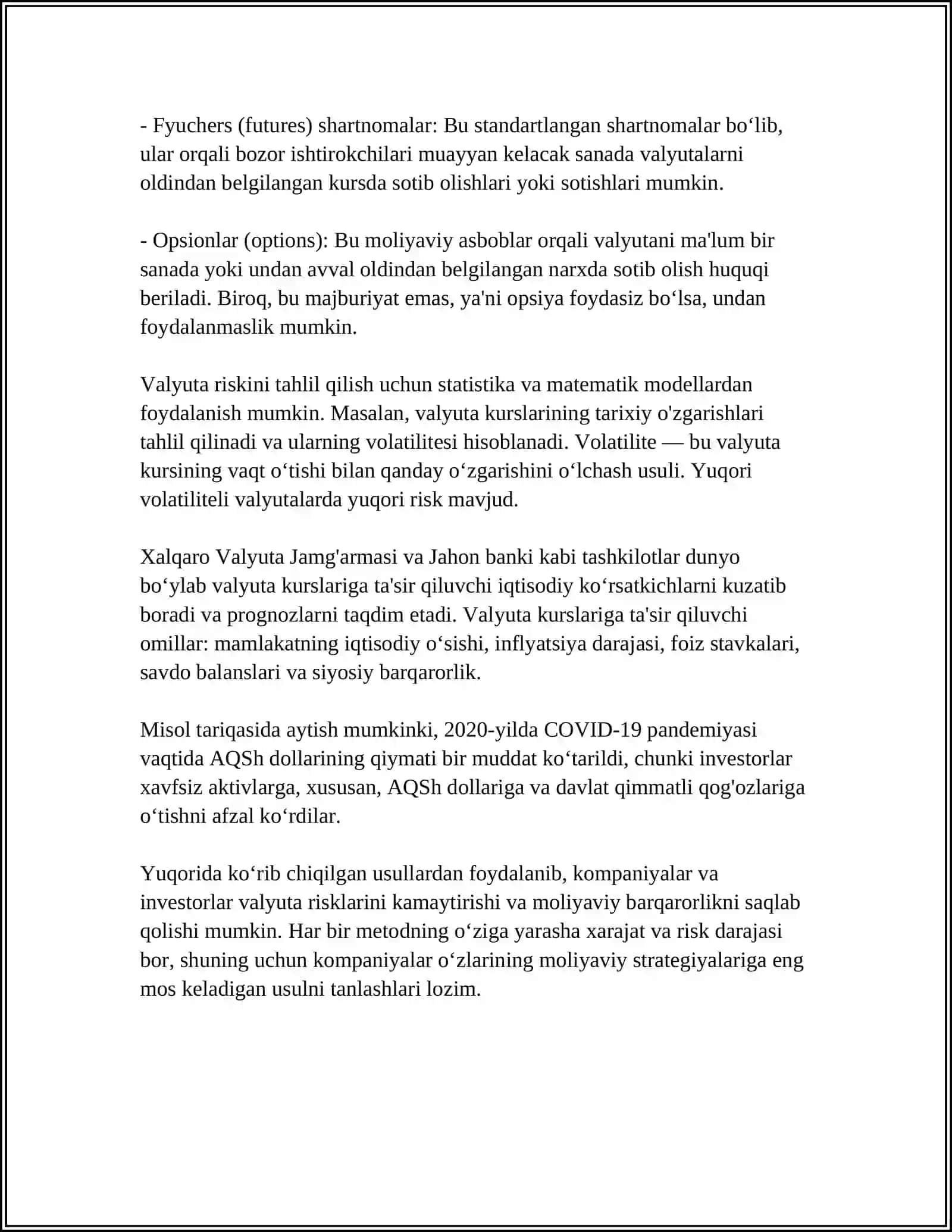 VALYUTA OPERATSIYALARI BILAN BOG'LIQ RISKLARNI KAMAYTIRISH 4