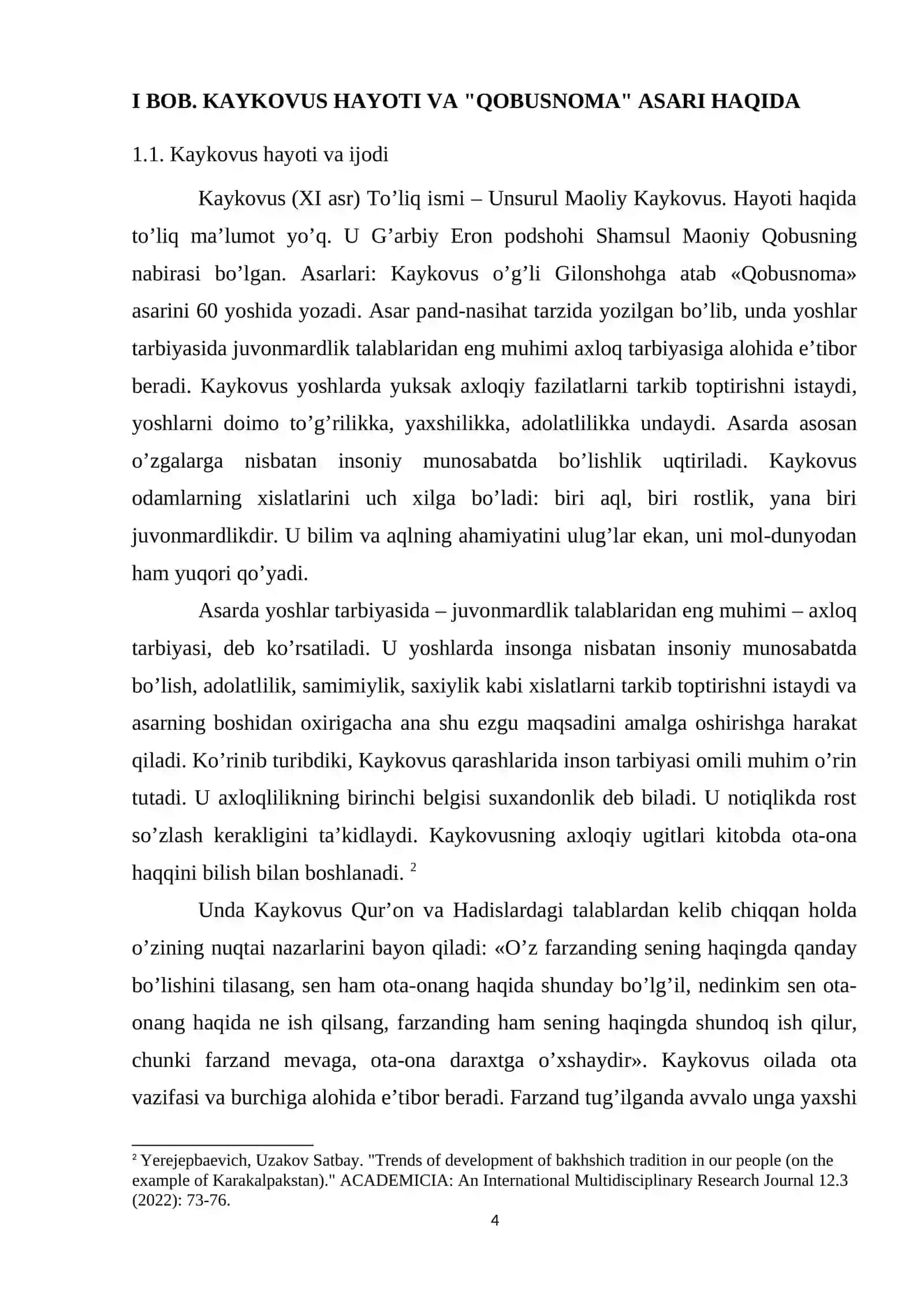 BOSHLANG’ICH SINF O’QUVCHILARIDA INSONIY FAZILATLARNI RIVOJLANTIRISHDA KAYKOVUSNING "QOBUSNOMA" ASARIDAN FOYDALANISH 4