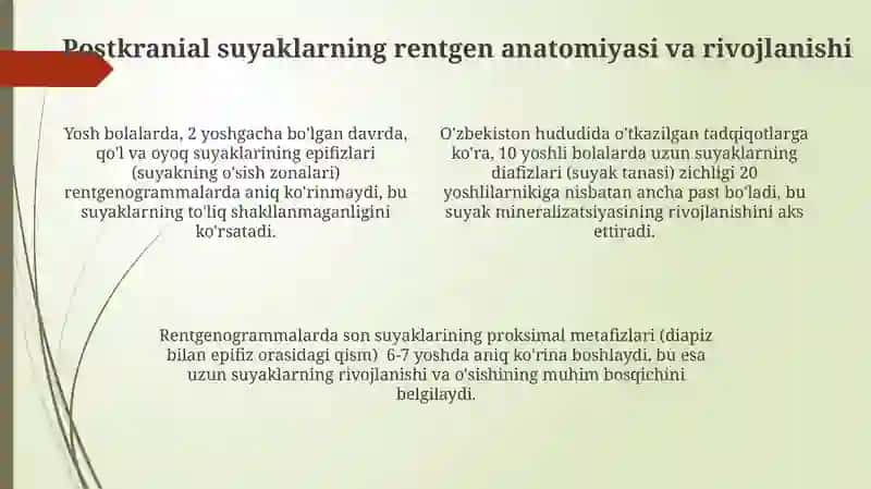 Skelet suyaklarning rentgenanatomiyasi.Skeletni rivojlanish anamiliyasi 4