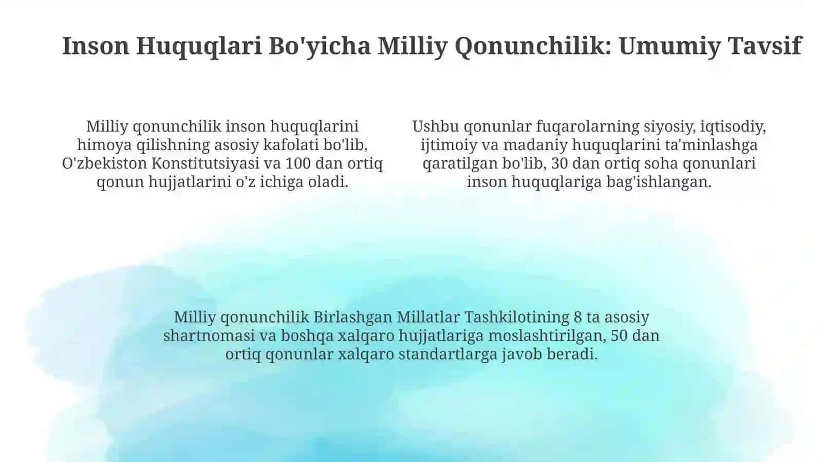 Oʻzbekiston Respublikasining qonunlari inson huquqining manbasi sifatida 4