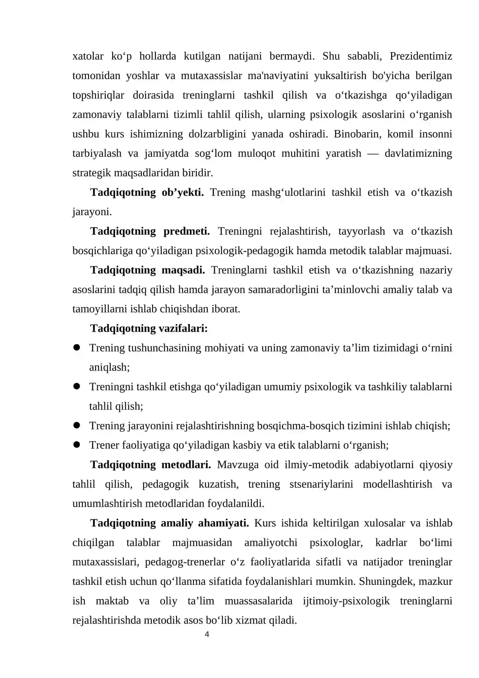Treningni tashkil qilish va oʻtkazishga qoʻyiladigan talablar 4