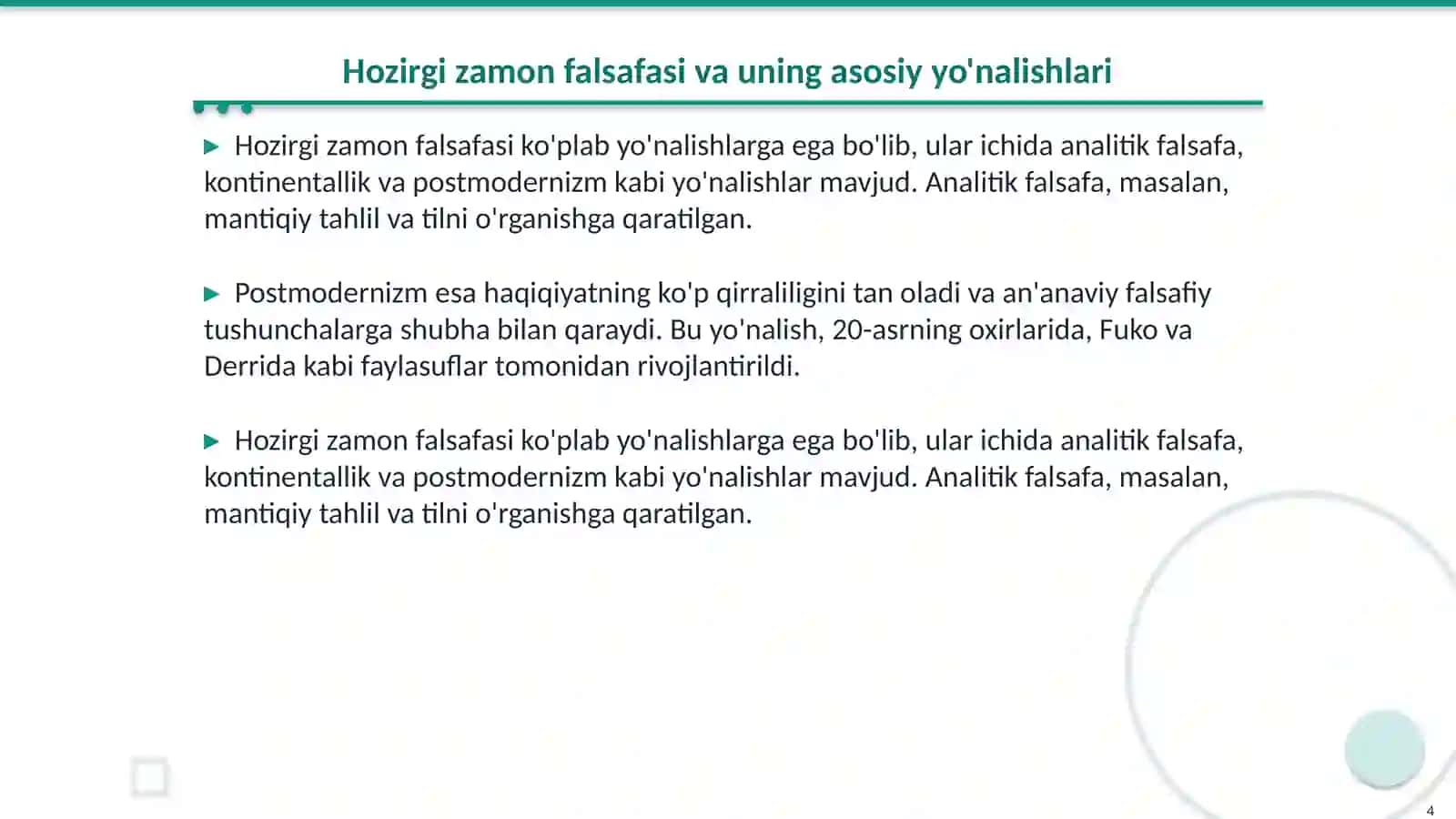 Falsafa, Hozirgi davrda borliq muammosiga turli yondaahuvlar 4