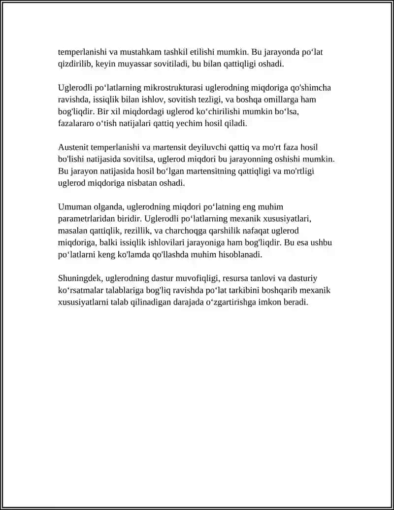 UGLERODLI VA LEGIRLANGAN POʻLATLARNING MIKROSTURUKTURA TAHLILI 4