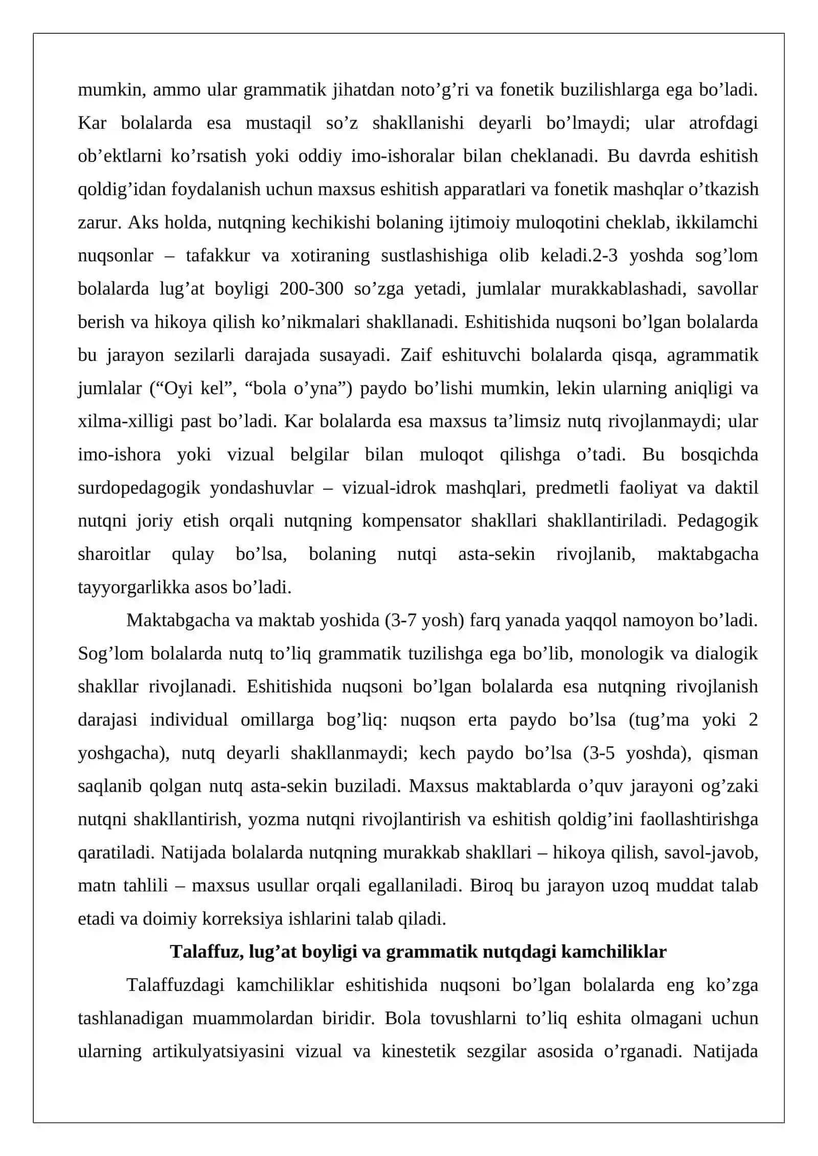 Eshitishida nuqsoni bo’lgan bolalar nutq xususiyatlarini tekshirish bo’yicha didaktik materiallar to’plash 4