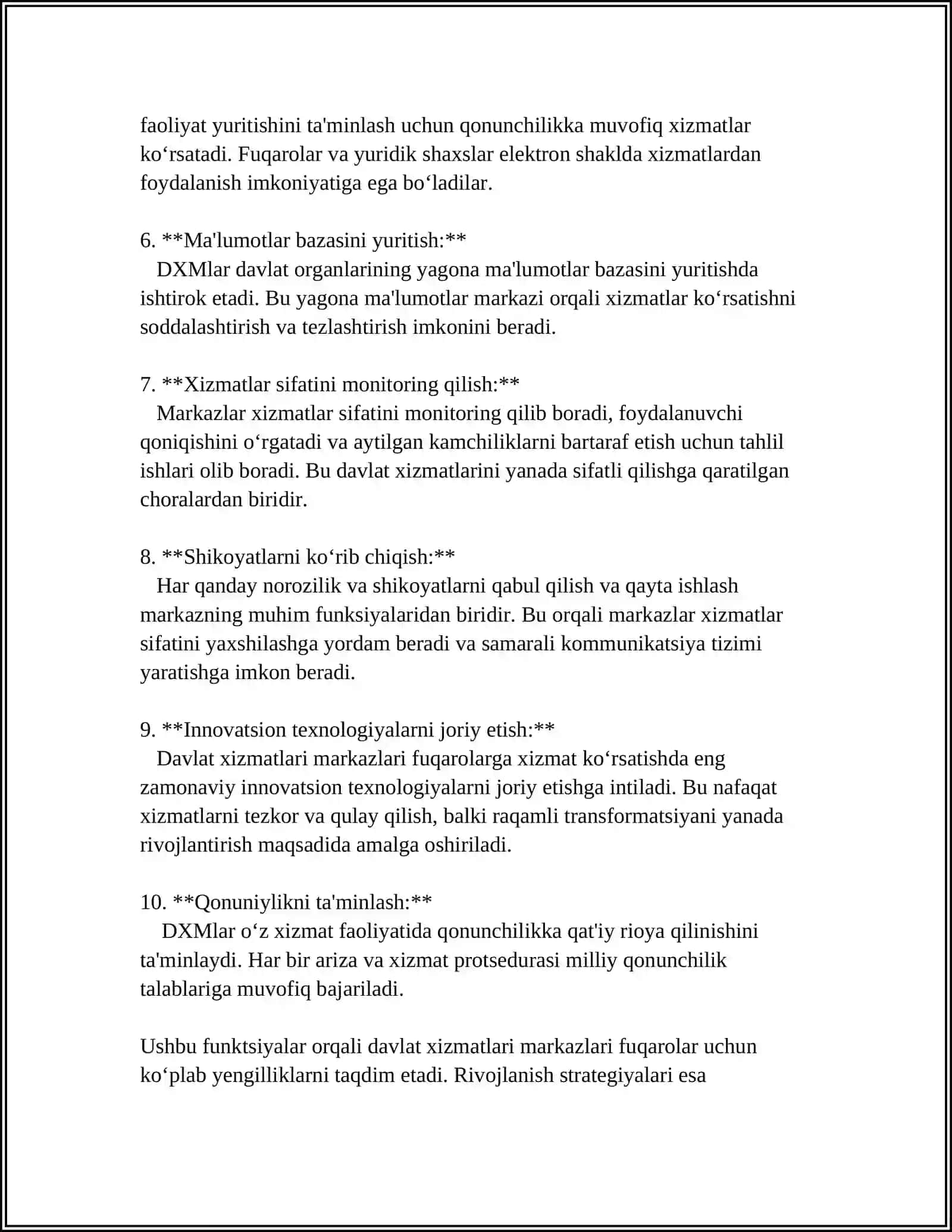 Davlat xizmatlari markazlarining asosiy funksiyalari 4