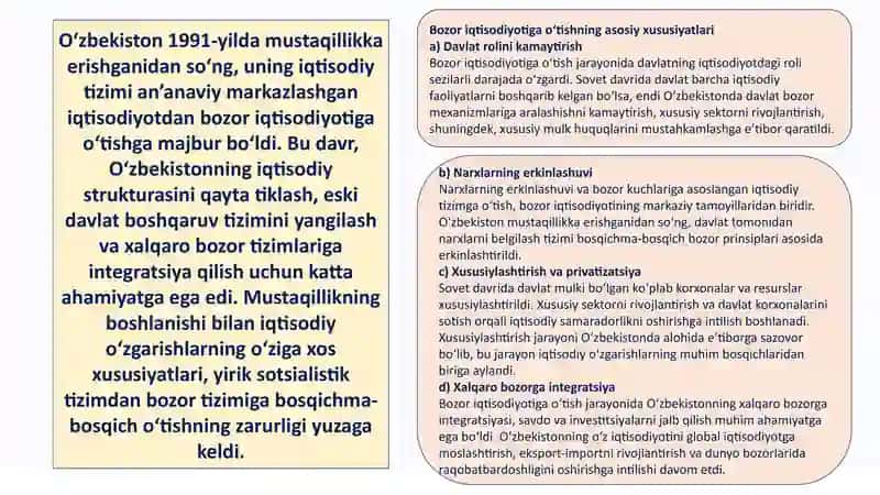 Oʻtish davri va oʻzbekistonning bozor iqtisodiyotiga oʻtish xususiyatlari 4