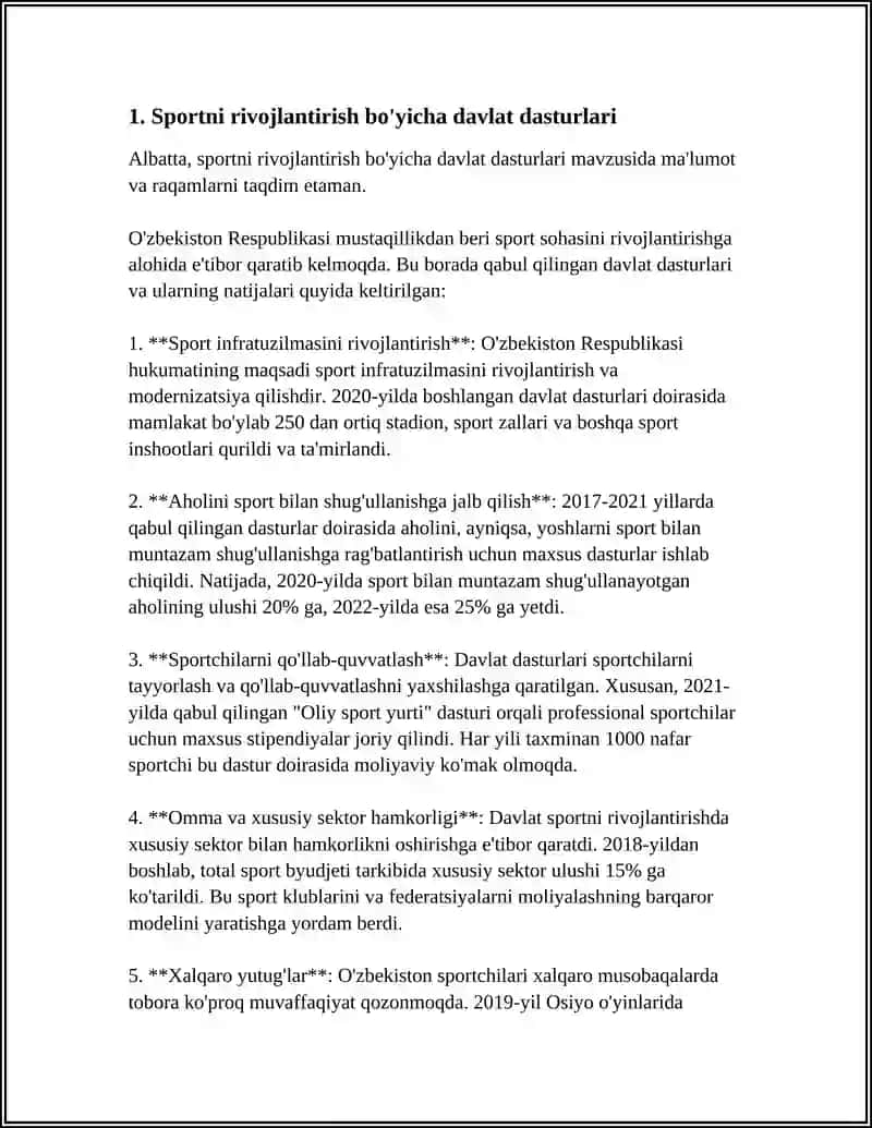 "MUSTAQIL ISH" Mavzu: 2017-2021YILLARDA ÒZBEKISTON RESPUBLIKASINI YANADA RIVOJLANTIRISH HARAKATLAR STRATEGIYASI"DA SPORT VA YOSHLARGA ETIBOR 4
