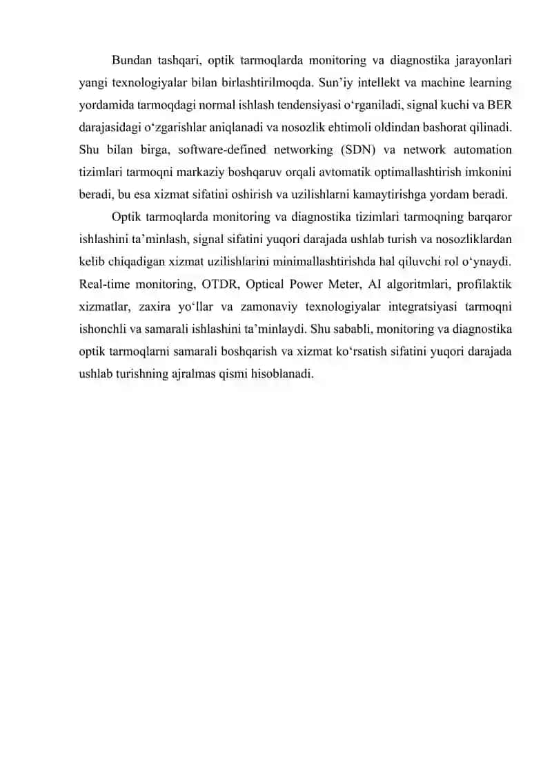 Optik tarmoqlarda monitoring va diagnostika usullari 4
