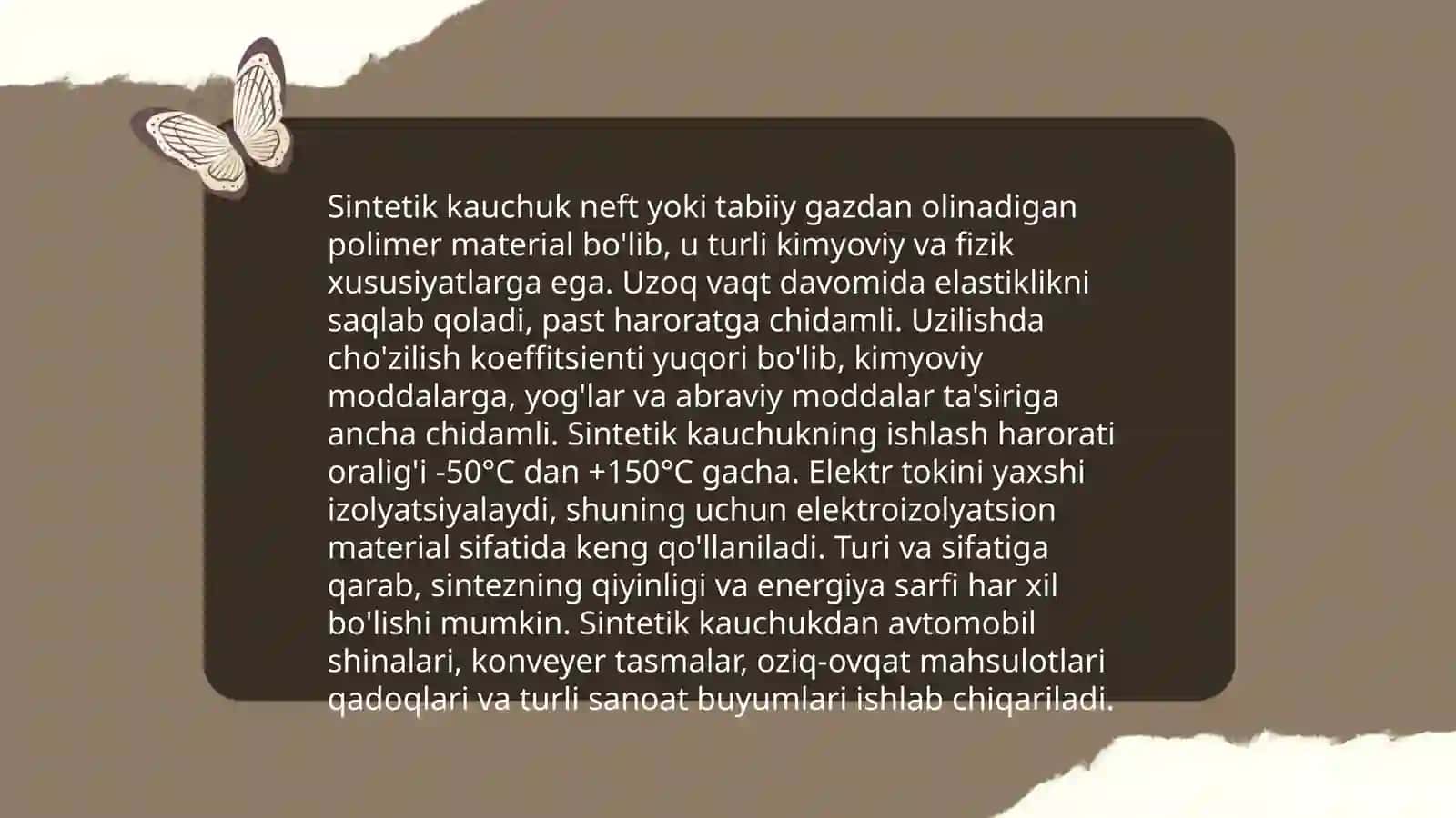 Sopolimerlarnish reaksiyasi boʻyicha olinadigan sintetik kauchuk 4