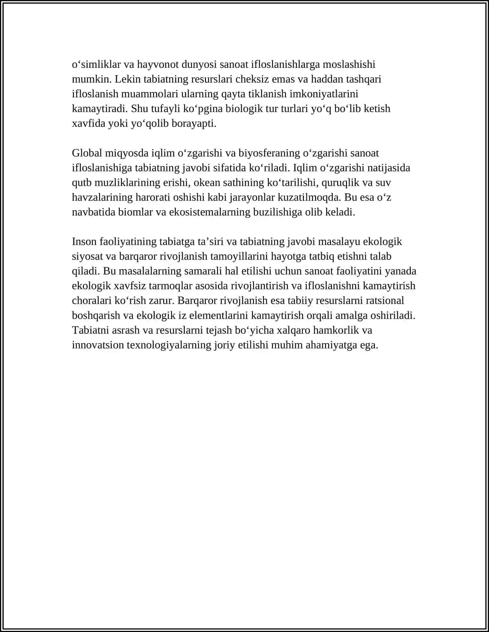 INSON FAOLIYATINING TABIATGA TA’SIRI VA TABIATNING JAVOBI 4