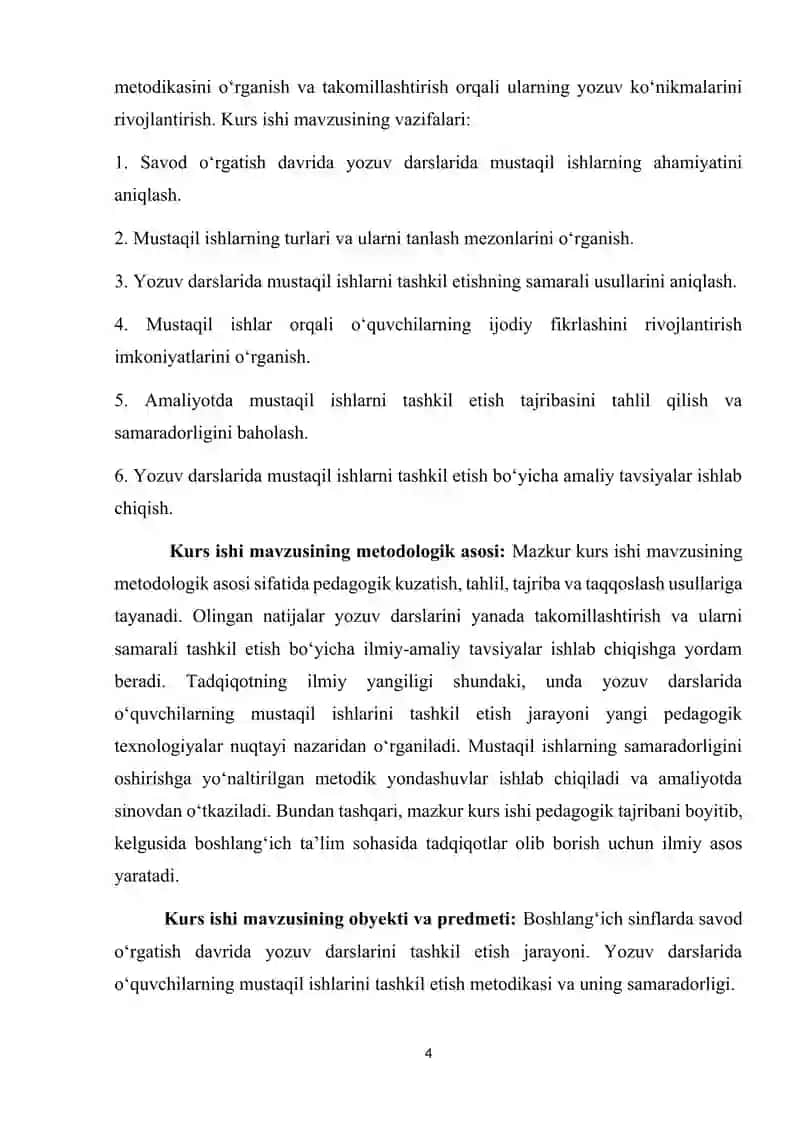Savod o‘rgatish davri yozuv darslarida mustaqil ishlarni tashkil etish 4
