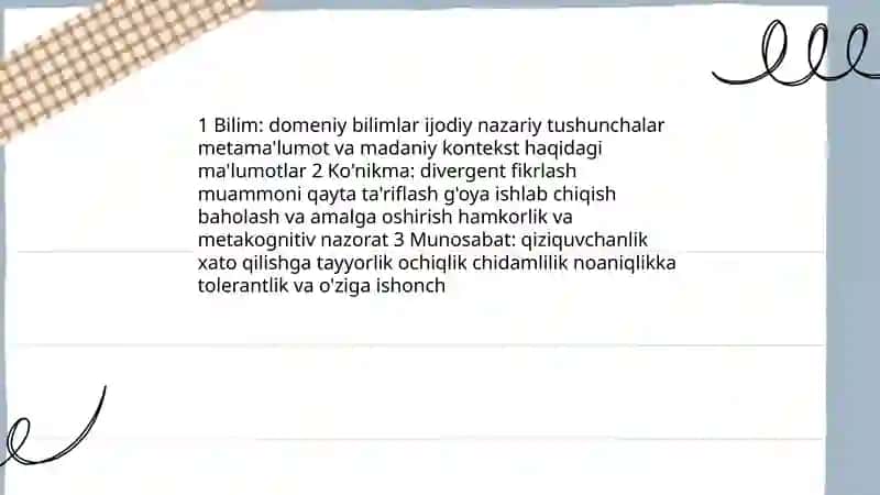Kreativ fikrlashning kompetensiyaviy modeli 4