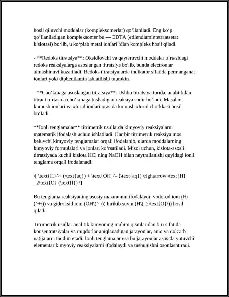 ANALITIK KIMYO USLUBLARI VA IONLI TENGLAMALAR 4