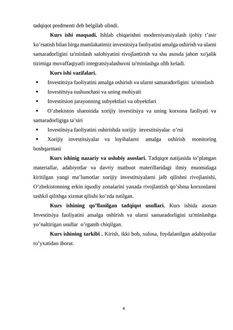 Investitsiya faoliyatini amalga oshirish va ularni samaradorligini ta'minlash yo’llari 4