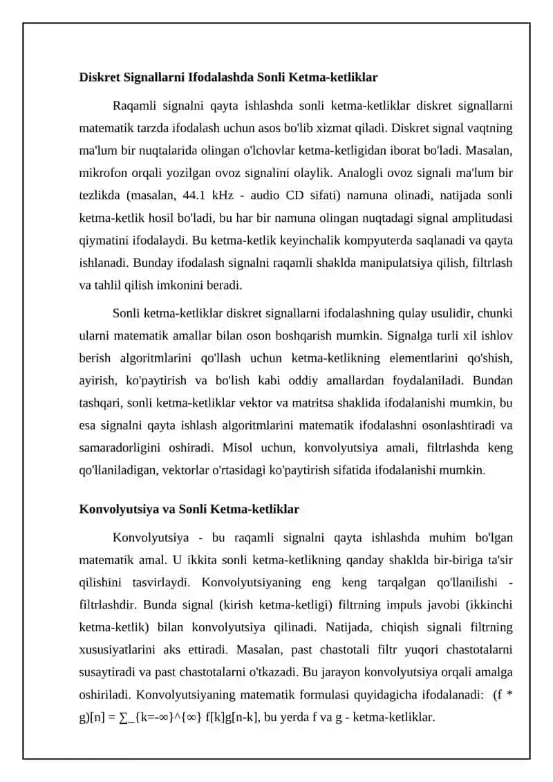 Raqamli signalni qayta ishlashda sonli ketma-ketliklarning asosiy tushunchalari 4