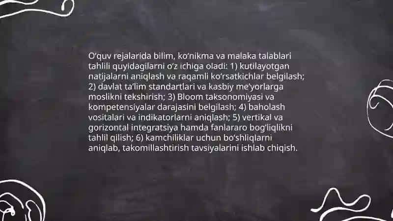 Talabalarning bilim koʻnikma va malakalariga qoʻyiladigan talablarni oʻrganish va tahlil qilish 4
