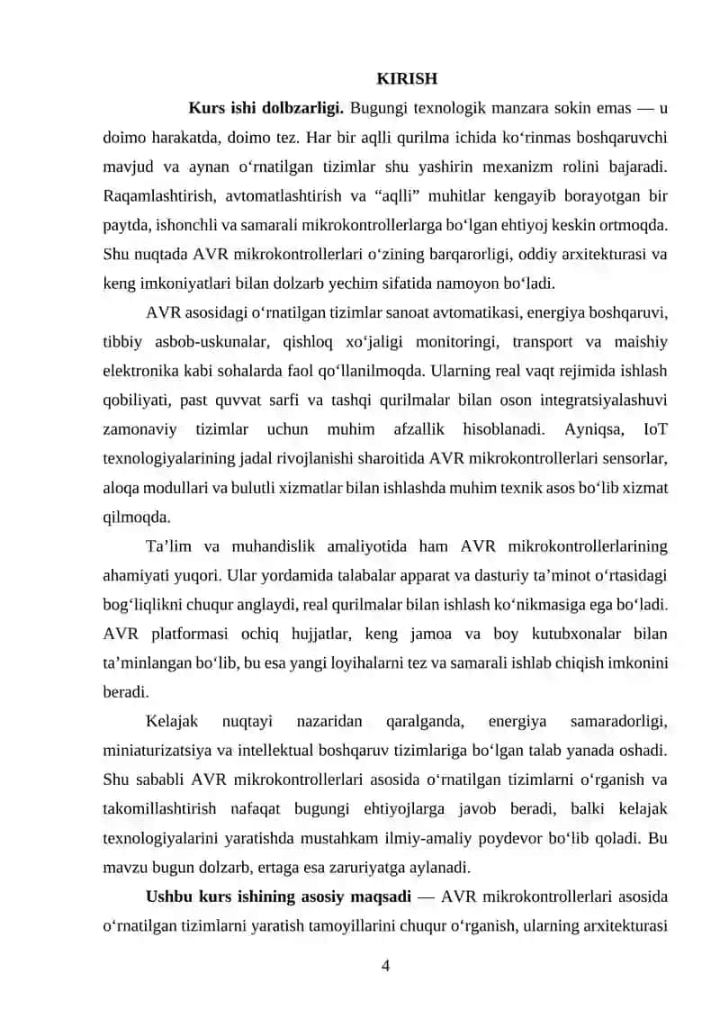 AVR MIKROKONTROLLERLARI ASOSIDA O‘RNATILGAN TIZIMLARNI YARATISH 4