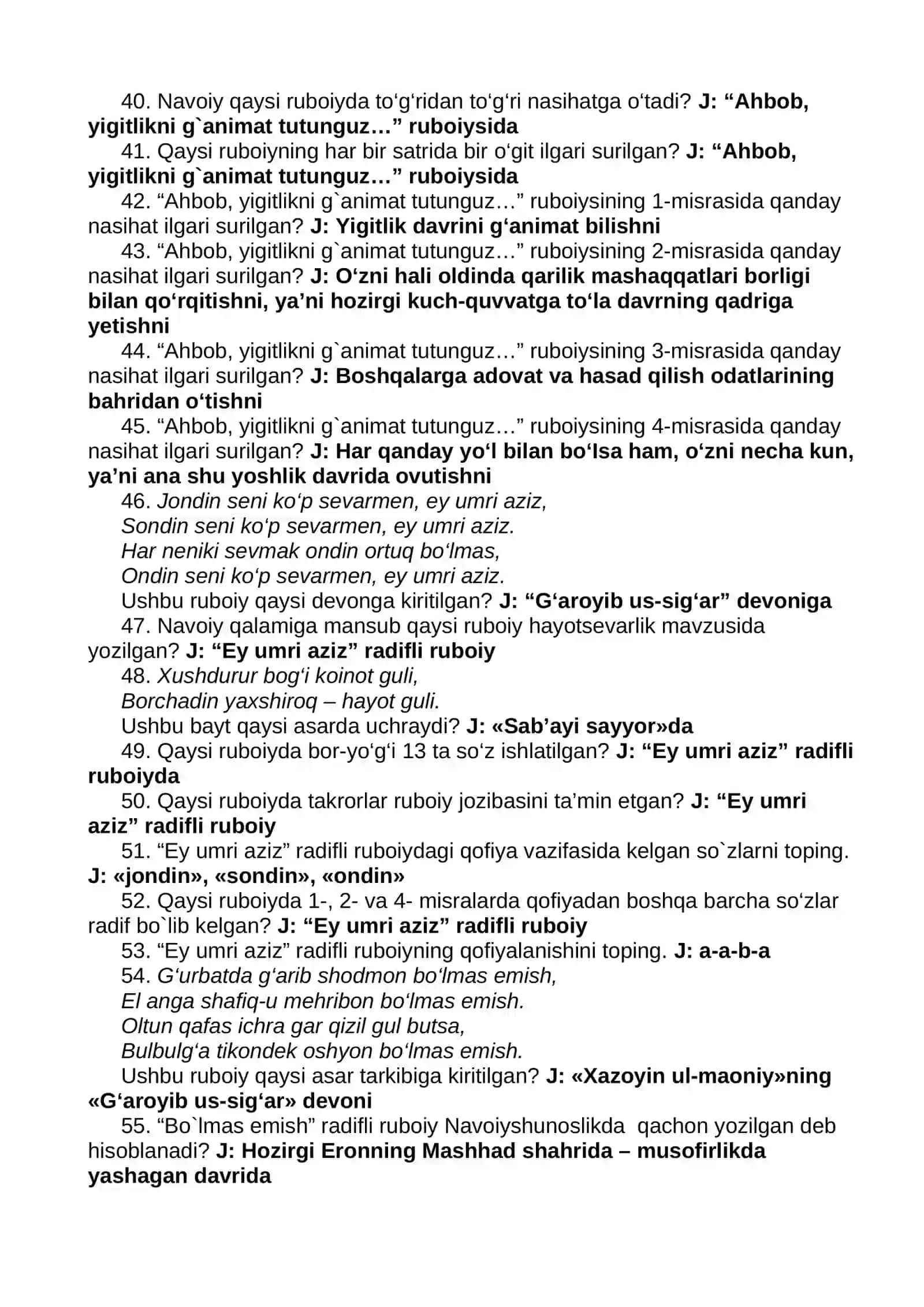 8-SINF ADABIYOTI DARSLIGI BO`YICHA SAVOL-JAVOBLAR 4