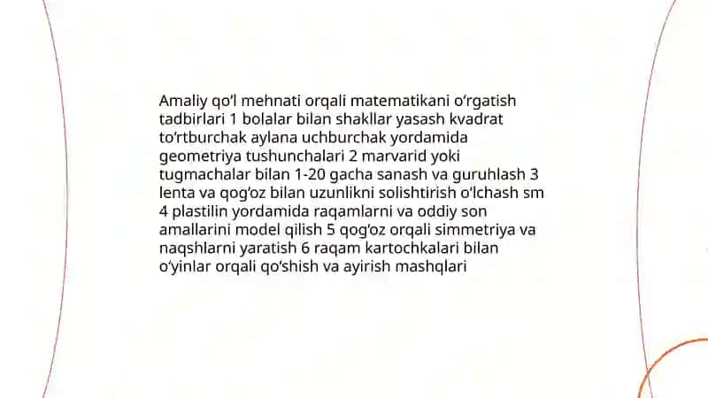 Boshlang'ich sinflarda matematikadan sinfdan tashqari ishlarni tashkil qilish qilish turlari 1 sinf misolida Abdullayeva Oydin 4