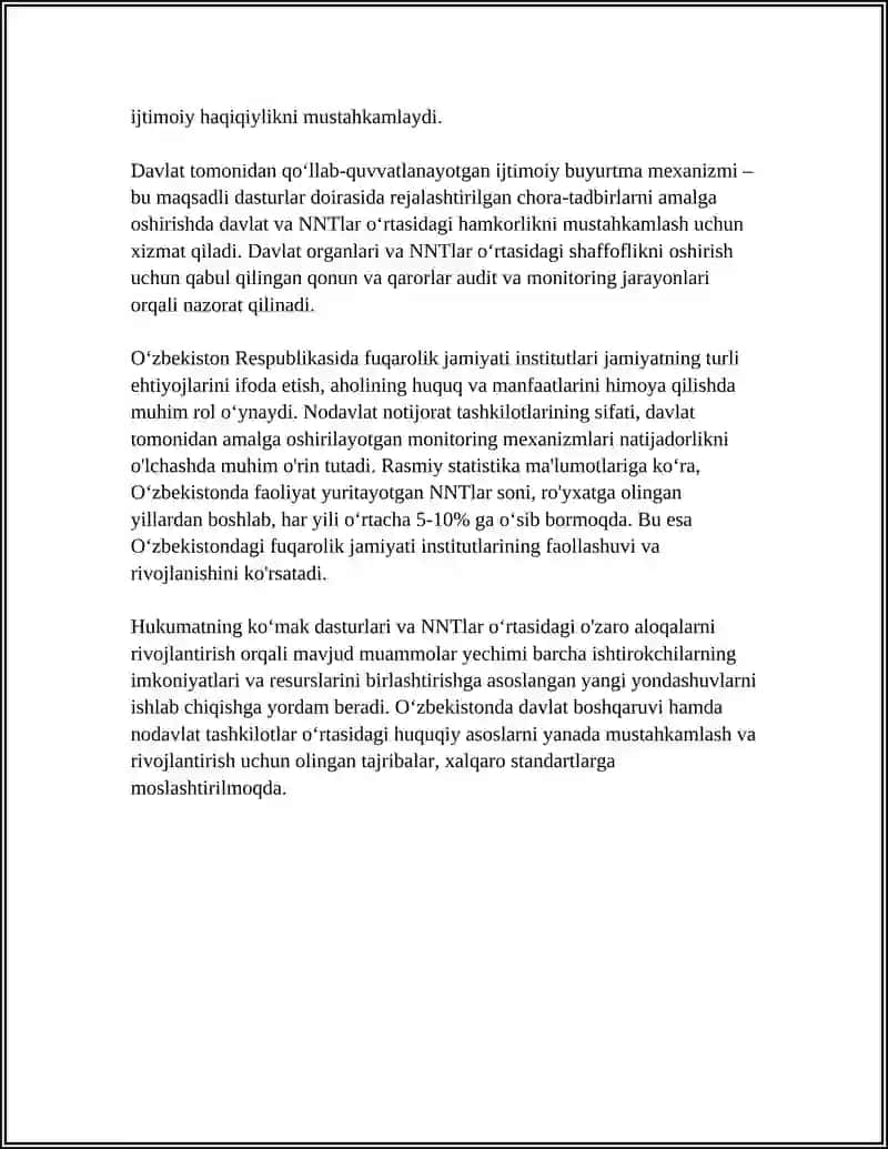 OʻZBEKISTONDA DAVLAT BOSHQARUVI VA FUQAROLIK JAMIYATI INSTITUTLARI OʻZARO MUNOSABATLARI 4