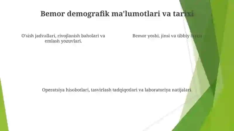 Bolalar xirurgik bõlimlarida qõllanilaniladigon. Tibbiy xujjatlar 4