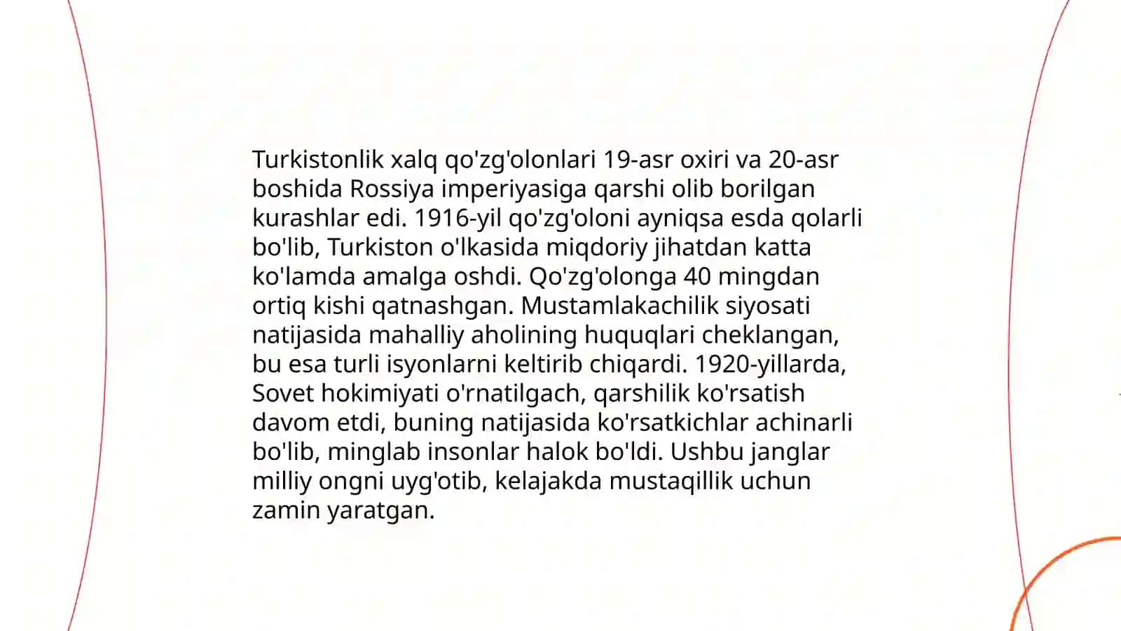 O'zbekistonda mustaqillik g'oyalarining tarixiy asoslari (Turkiston Rossiya imperiyasi mustamlakachiligi va mustabid Sovet hukmronligi davrida) 4