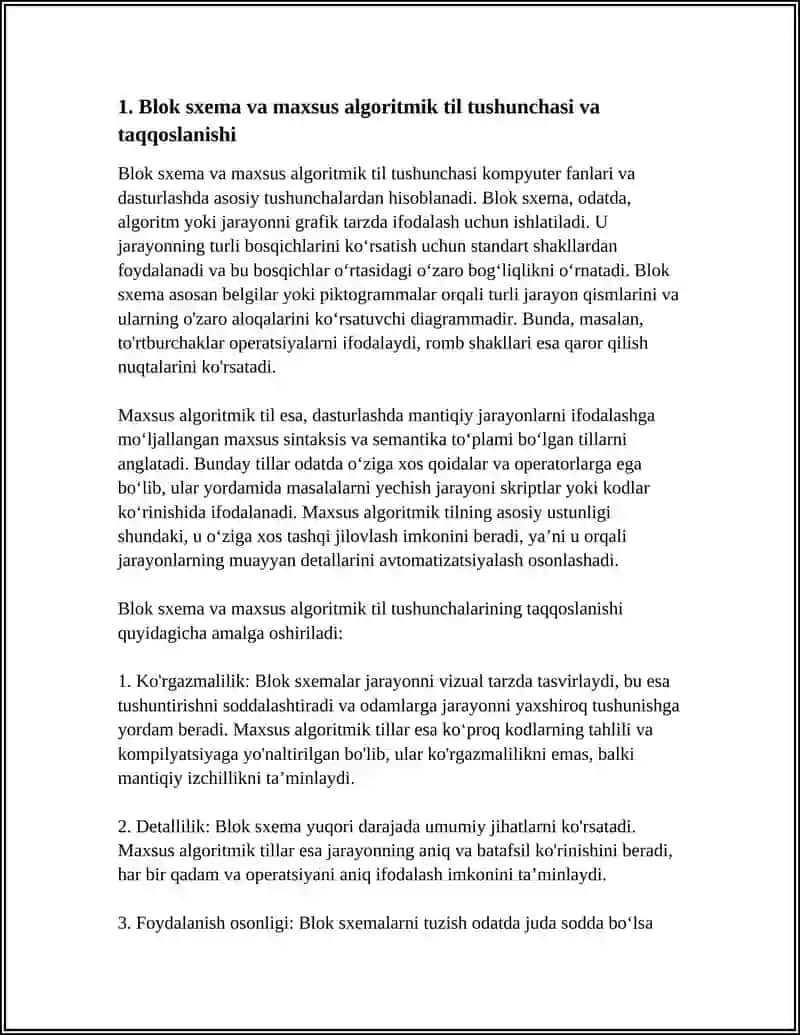 BLOK SXEMALAR VA MAXSUS ALGORITMIK TIL KONSTUKSIYALARINI TAQQOSLASH 4