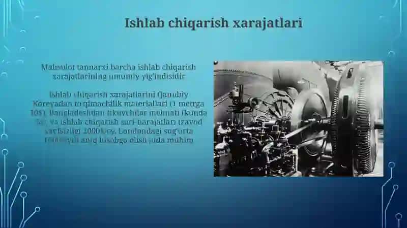 Mahsulot ishlab chiqarish tannarxi xarajatlari 4