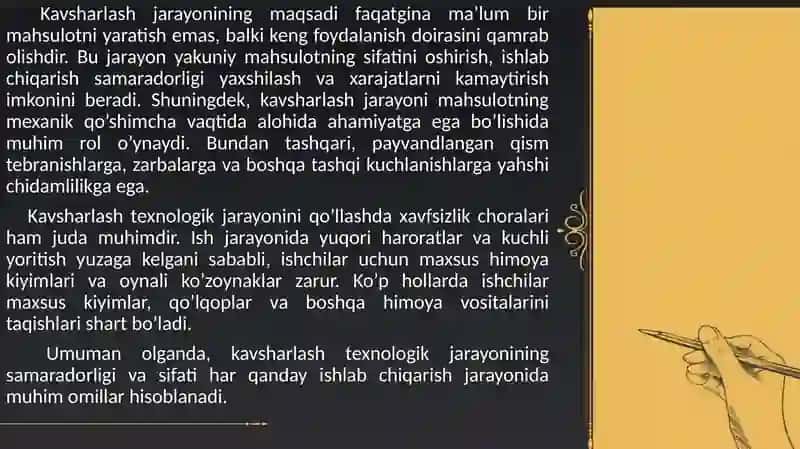 Kavsharlash texnologik jarayoni 4
