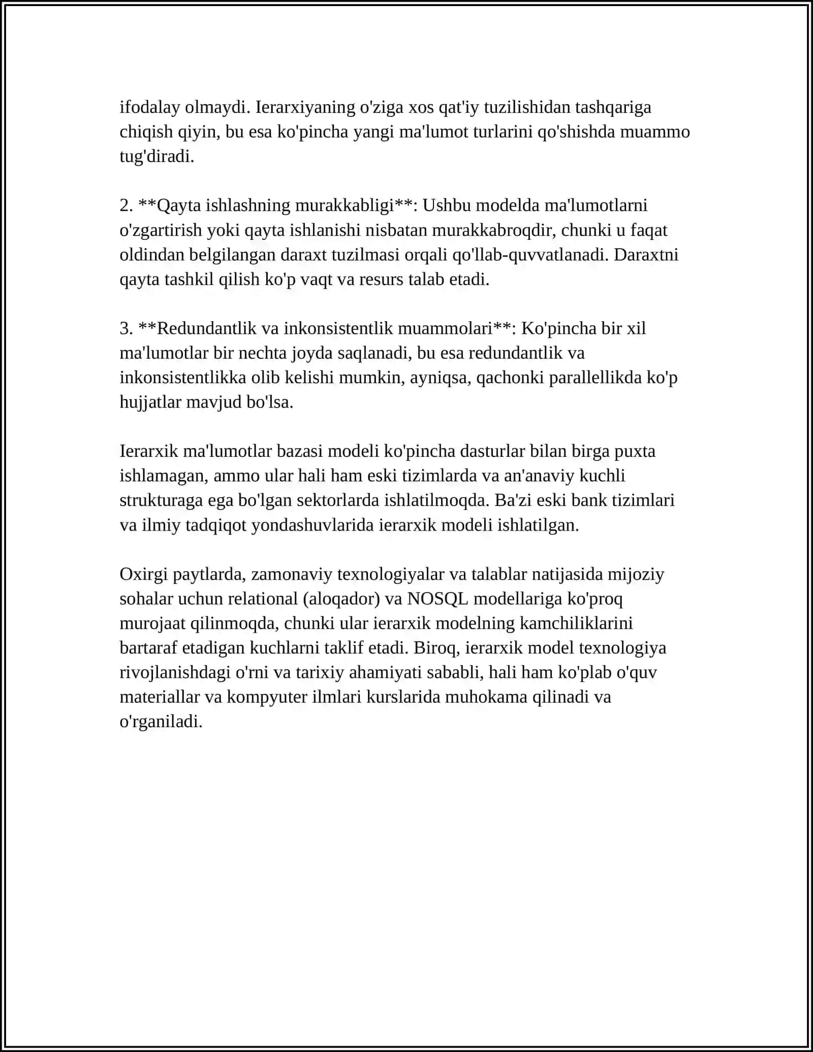 MA’LUMOTLAR BAZALARI MODELLARINING ASOSIY TURLARI 4