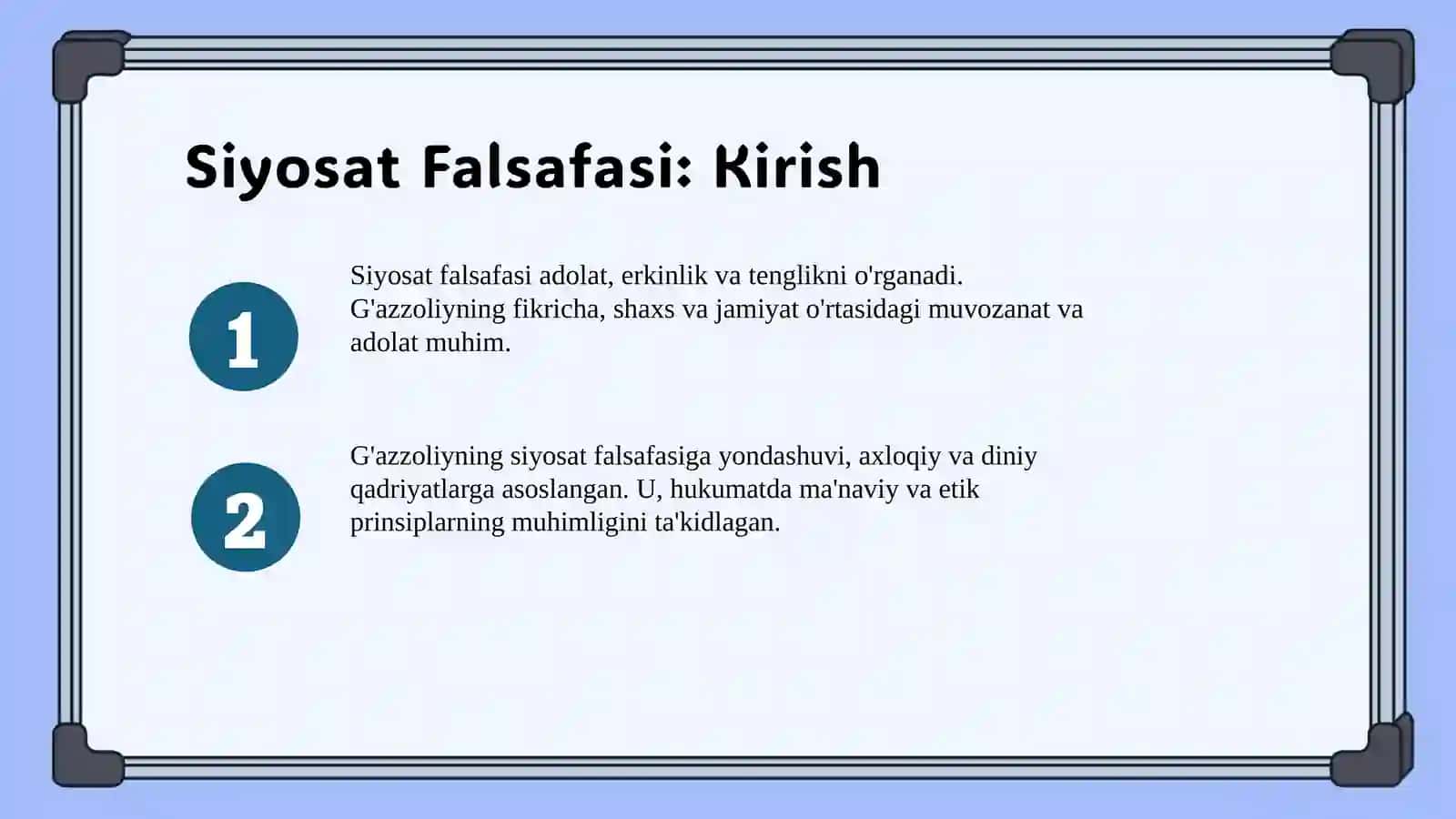 Forobiyning "Siyosat falsafasi" G'azzoliyning "Kimyoi saodat" 4