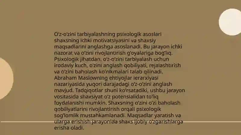Shaxsning oʻzini-oʻzi tarbiyalashi muammosi yuzasidan tasavvurlarni shakllantirish 4