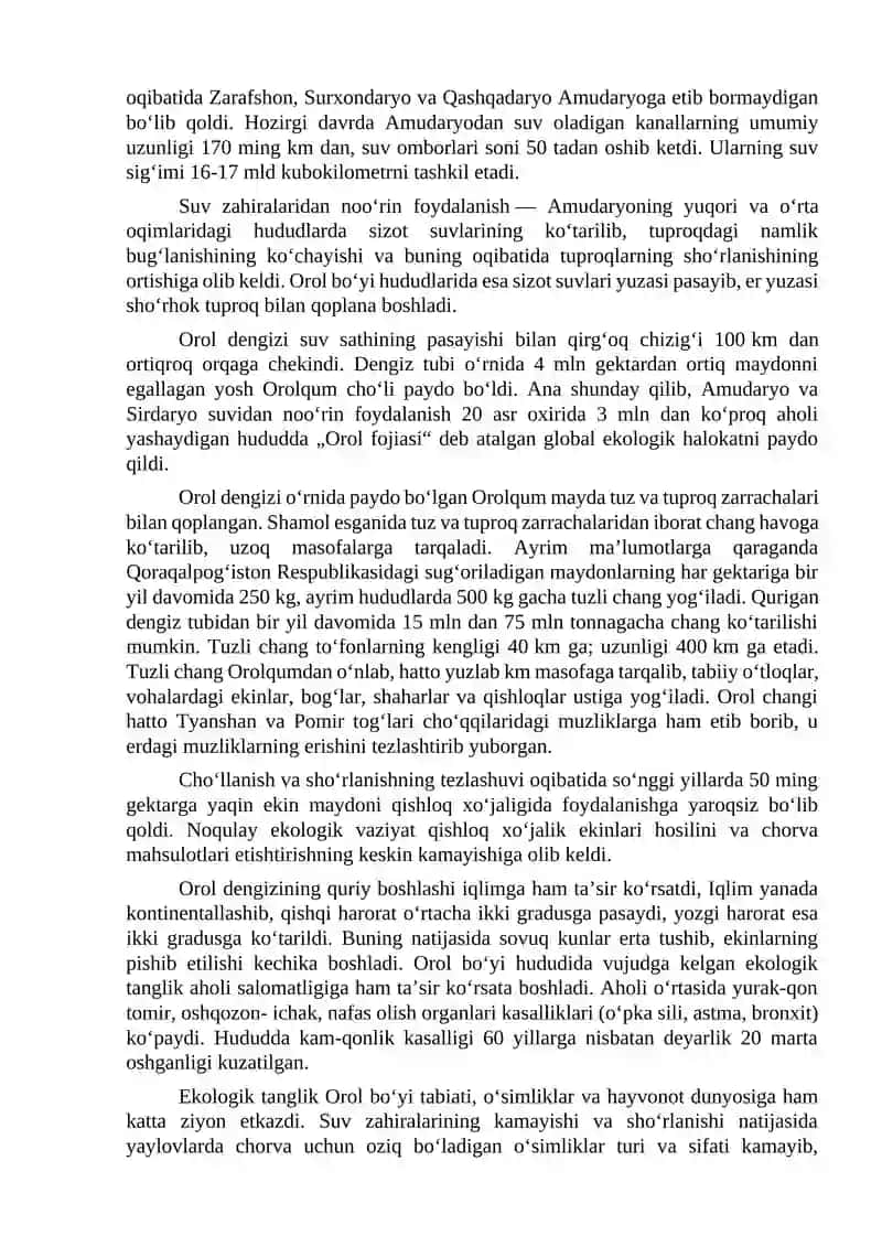 Orol dengizining ekologik ahvoli 4