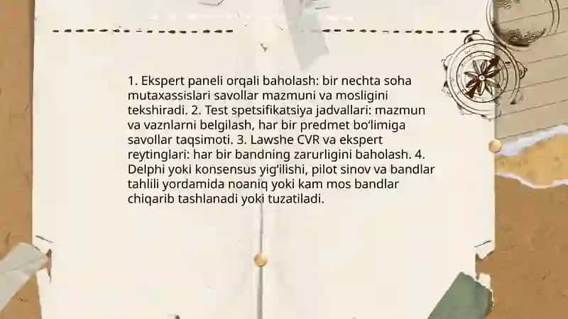 Testlarlarning validligi uni aniqlash va tekshirish xususiyatlari 4
