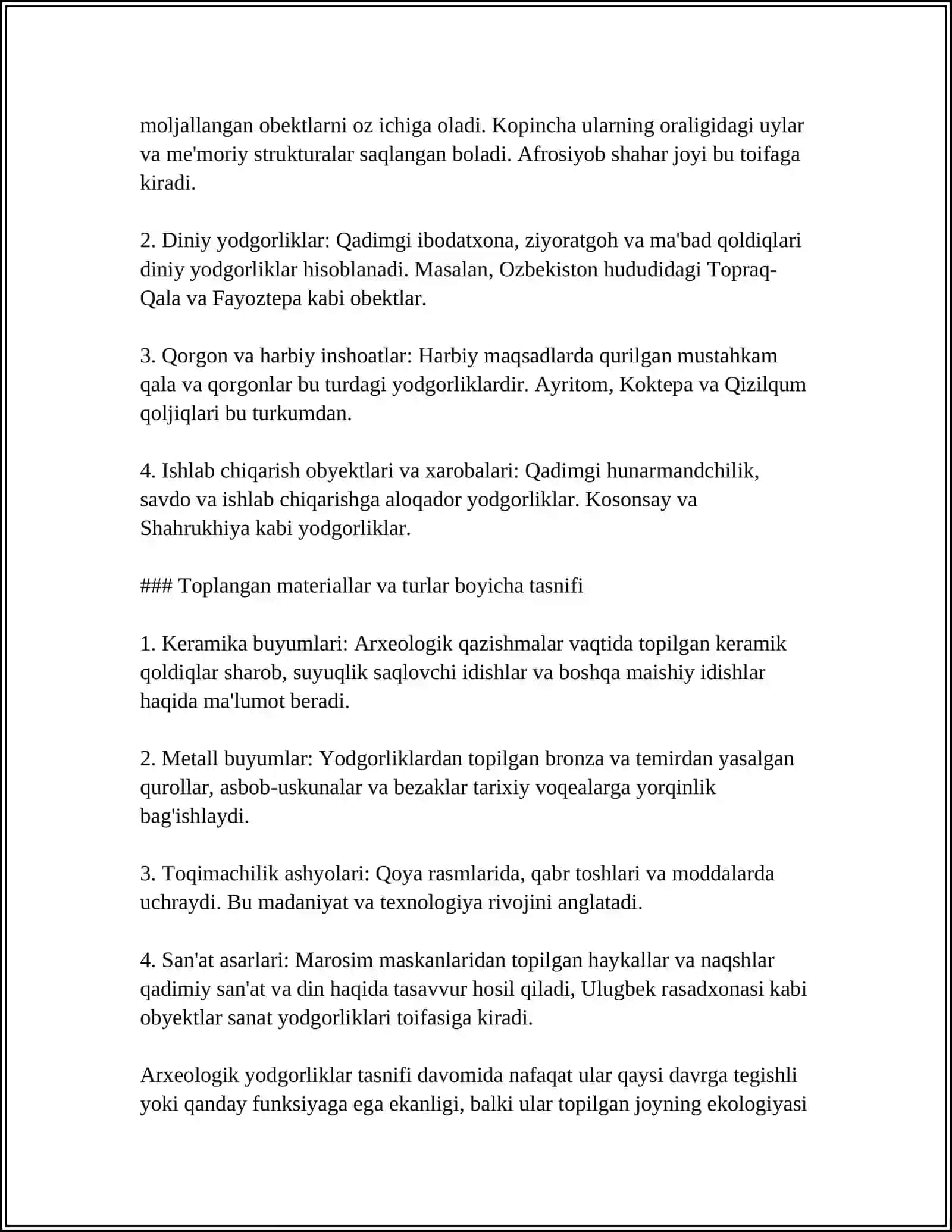 ARXEOLOGIK YODGORLIKLAR VA ULARNING TURLARI 4
