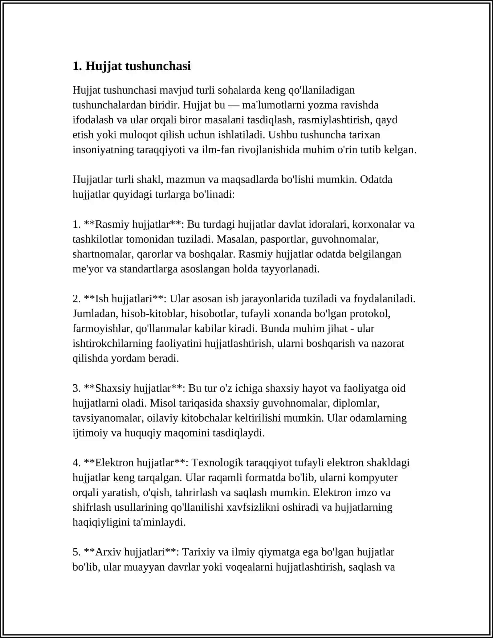 HUJJAT VA UNING TURLARI.HUJJATLARNING ZARURIY QISMLARI 4