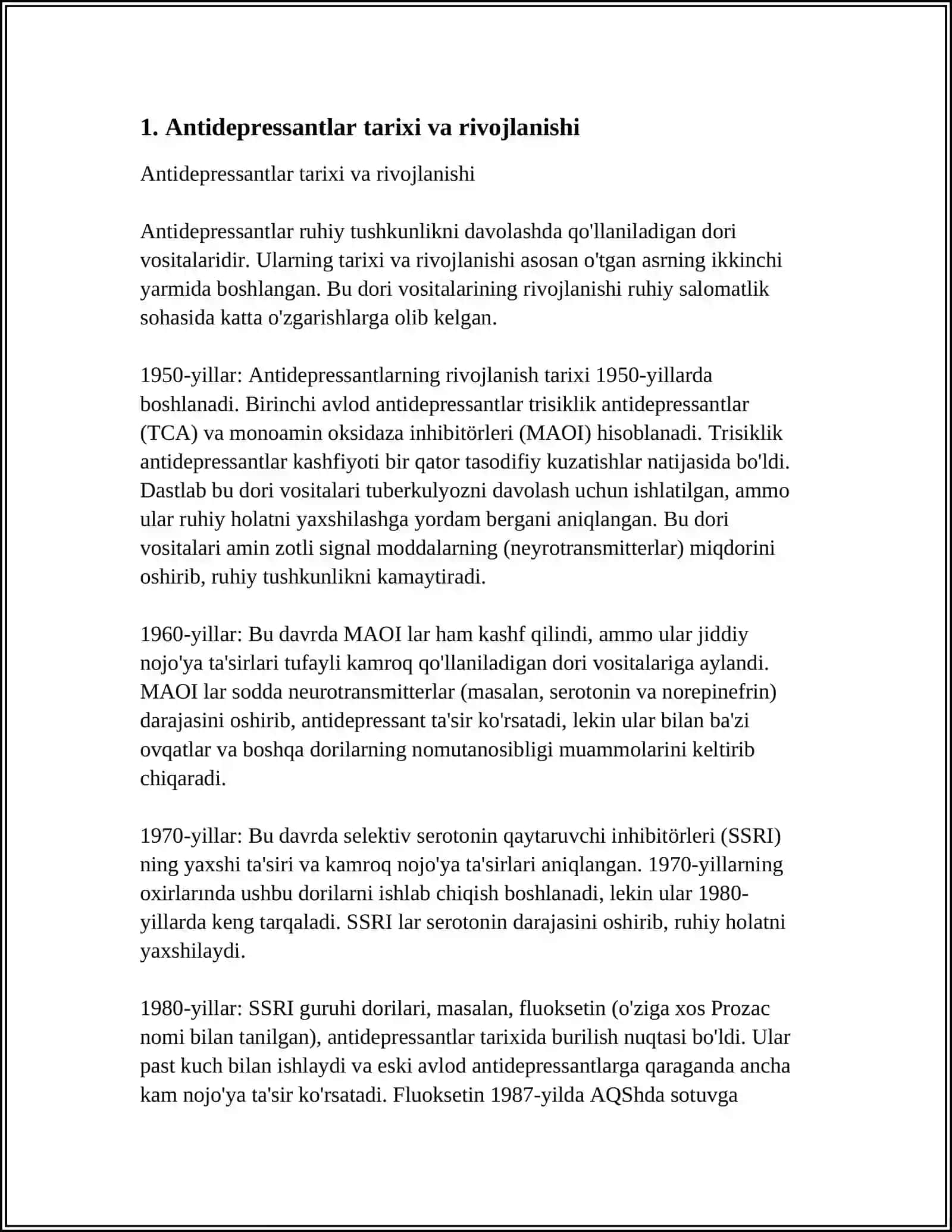 PSIXOTROP DORI VOSITALARINI KLINIK FARMAKOLOGIYASI. (ANTIDEPRESANT, NEYROLEPTIK,TRANKVILIZATOR) 4