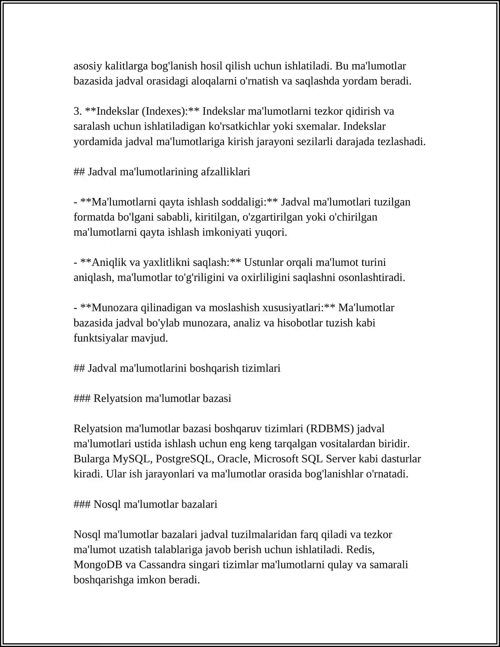 JADVAL MAʼLUMOTLARI VA ULARNI QAYTA ISHLASH DASTURLARI 4
