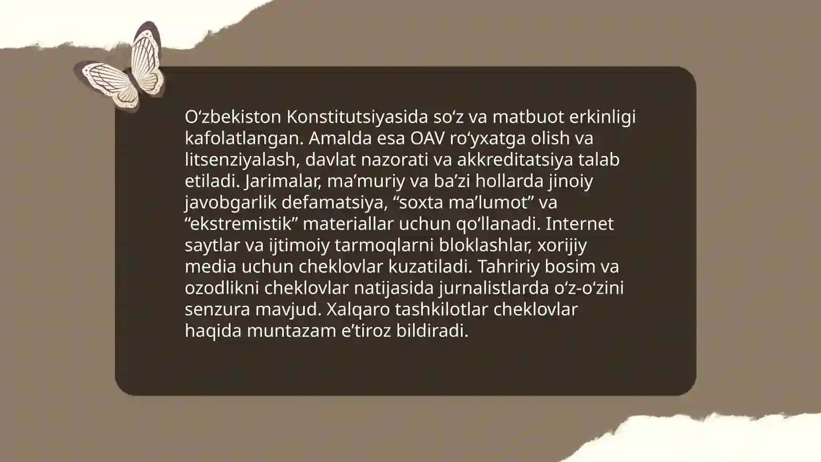 O'zbekistonda OAV Faoliyatining Qonuniy Asoslari 4